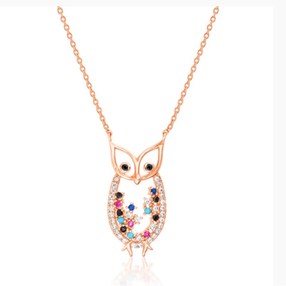 AURI Brass CZ Owl Necklace